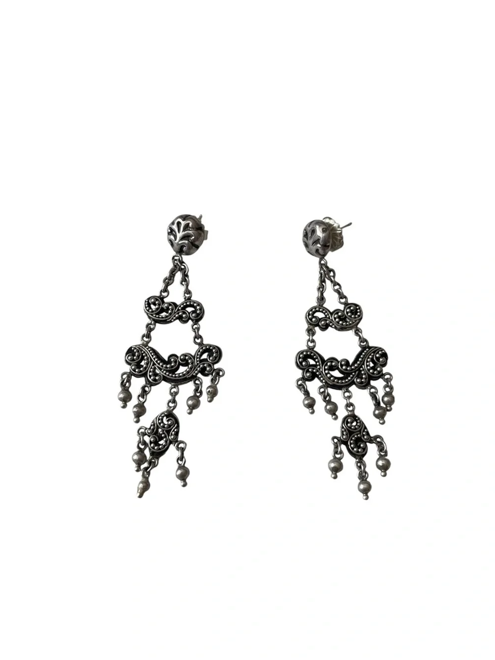 Vintage Lois Hill 925 Sterling Silver Filigree Dangle Earrings